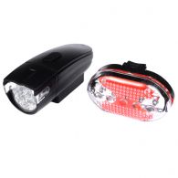 Велофара + задний фонарь для велосипеда KK890 ( 8LED/5LED, 3хAAA), черный