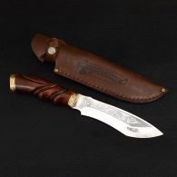 Knife exclusive Спутник "Сarved Tiger" (length: 30cm, blade: 15cm), in a leather sheath