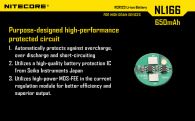 Rechargeable battery Litium Li-Ion CR123A Nitecore NL166 3.7V (650mAh), protected