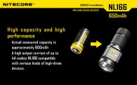 Rechargeable battery Litium Li-Ion CR123A Nitecore NL166 3.7V (650mAh), protected
