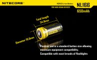 Rechargeable battery Litium Li-Ion CR123A Nitecore NL166 3.7V (650mAh), protected