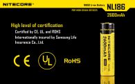 Rechargeable battery Litium Li-Ion 18650 Nitecore NL186 3.7V (2600mAh), protected