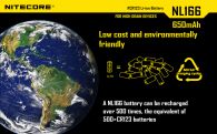 Rechargeable battery Litium Li-Ion CR123A Nitecore NL166 3.7V (650mAh), protected