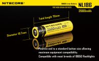 Rechargeable battery Litium Li-Ion 18650 Nitecore NL186 3.7V (2600mAh), protected