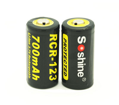 Rechargeable battery Litium Li-Ion CR123A / 16340 Soshine 3.7V (700mAh), protected