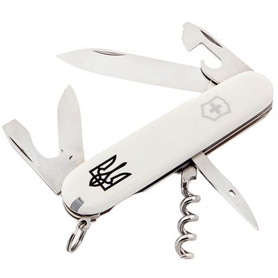 Нож складной, мультитул Victorinox Spartan Ukraine Трезубец (91мм, 12 функций), белый 1.3603.7R1 ― fonarik.in.ua